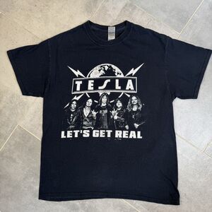 Tesla 2021 Let’s Get Real Tour T-Shirt Black Band Tee Size Medium GUC